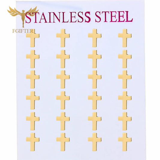 12 Pairs Classic Christ Cross Earrings, Stainless Steel